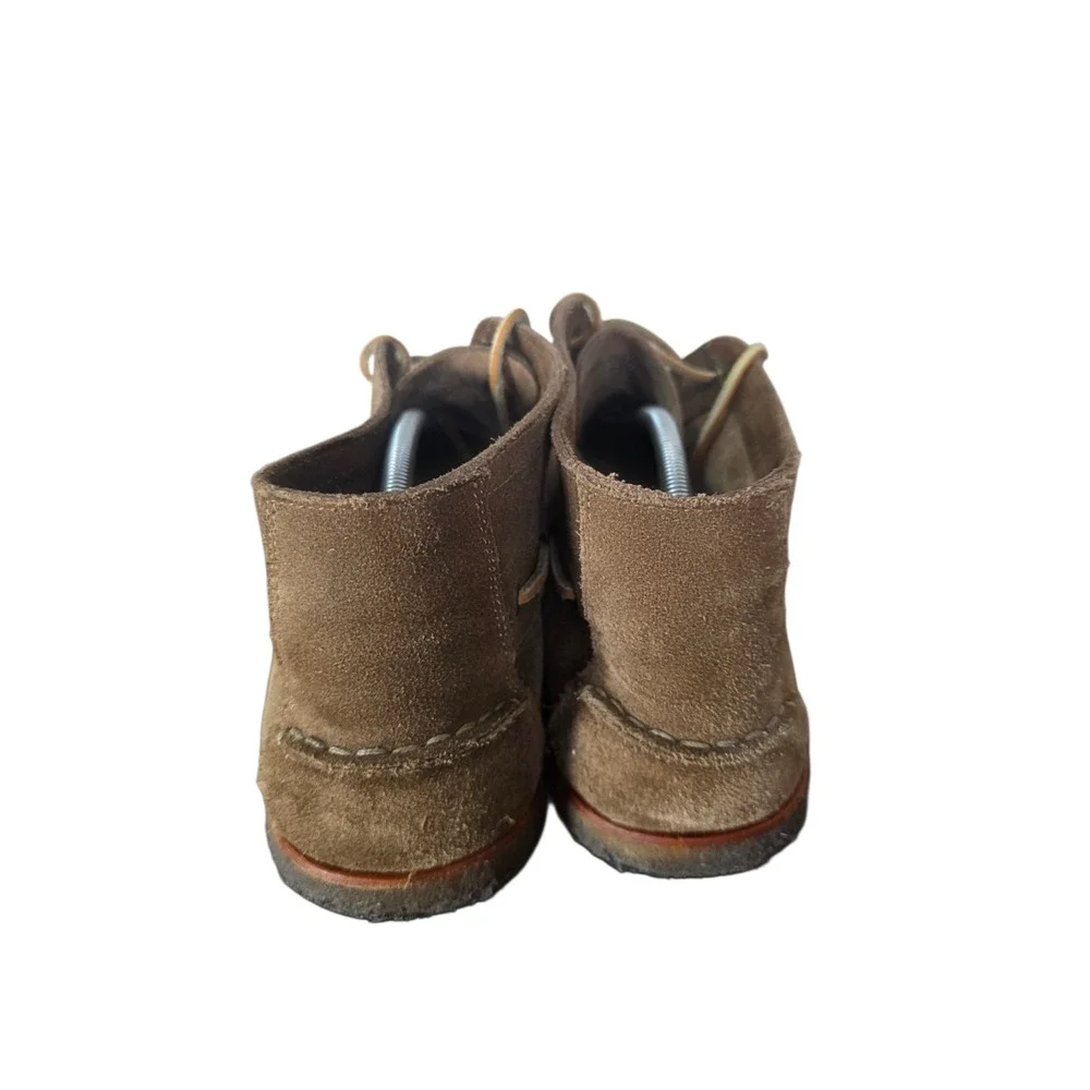 Minnetonka Mens 10.5 Brown Suede Leather Moc Toe Lace Up Ankle Boat Shoes
